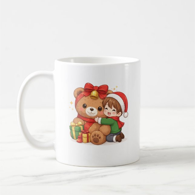Adorable Christmas Teddy & Child Mug (Left)