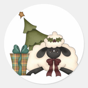adorable christmas time sheep classic round sticker