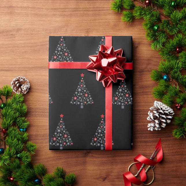 Adorable Christmas Tree Holiday Black Christmas  Wrapping Paper (Holiday Gift)