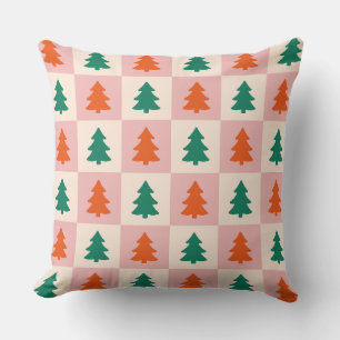 Adorable Christmas trees in Square pattern pink Throw Pillow