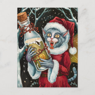 Adorable Christmas Vampire Grey Cat Fairy Postcard