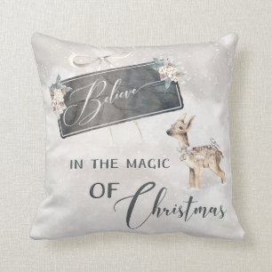 Adorable Christmas Woodland Scene with Fawn Throw Pillow