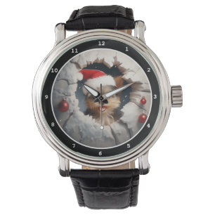 Adorable Christmas Yorkshire Terrier in Santa Hat Watch