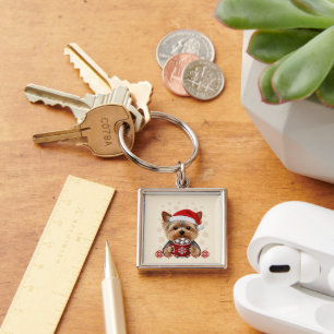 Adorable Christmas Yorkshire Terrier Keychain