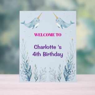 Adorable Chubby Narwhal Whale fish Seamless Sea Li Acrylic Sign