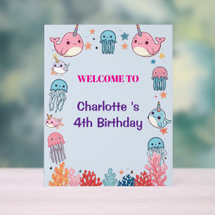 Adorable Chubby Narwhal Whale fish Seamless Sea Li Acrylic Sign