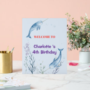 Adorable Chubby Narwhal Whale fish Seamless Sea Li Acrylic Sign