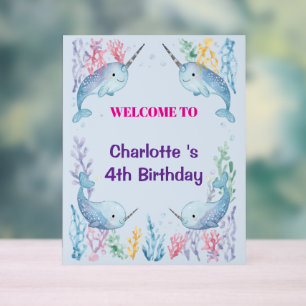 Adorable Chubby Narwhal Whale fish Seamless Sea Li Acrylic Sign