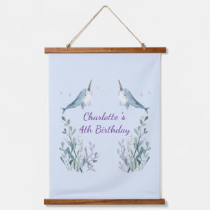 Adorable Chubby Narwhal Whale fish Seamless Sea Li Hanging Tapestry