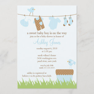 Adorable Clothesline Boy Baby Shower Invitation