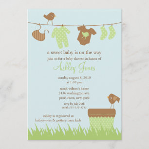 Adorable Clothesline Gender Neutral Baby Shower Invitation