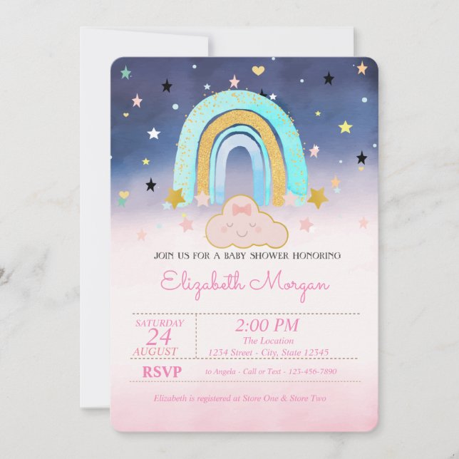 Adorable Cloud Rainbow Stars Ombre Baby Shower  Invitation (Front)