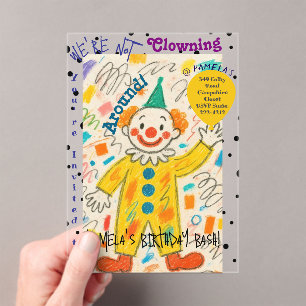 Adorable Clown Balloon Acrylic Invitation