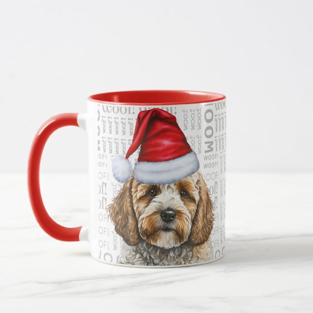 Adorable Cockapo et Woof Art Christmas Mug (Gauche)