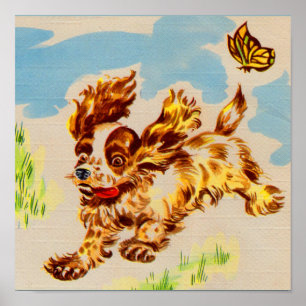 adorable cocker spaniel puppy on the run poster