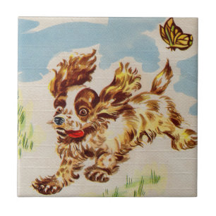 adorable cocker spaniel puppy on the run tile
