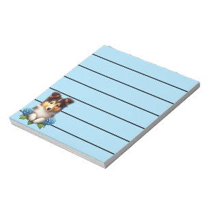 Adorable Collie Puppy with Blue Flowers Notepad