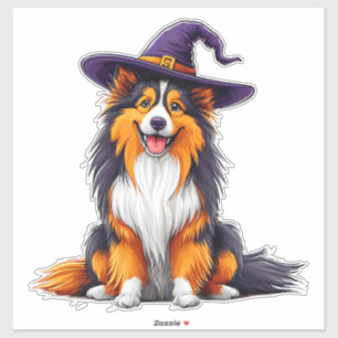 Adorable Collie Witch Hat Halloween