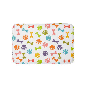 Adorable Colourful Bones and Puppy Paw Prints Bath Mat