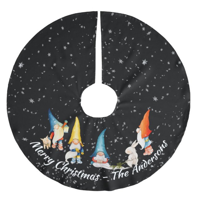 Adorable Colourful Christmas Elves, Gnomes Brushed Polyester Tree Skirt (Front)