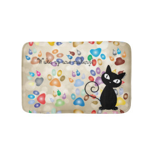 Adorable Colourful Dog Paw Prints,Bokeh Bath Mat