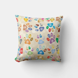 Adorable Colourful Dog Paw Prints,Bokeh Throw Pillow