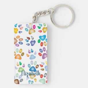 Adorable Colourful Dog Paw Prints,-Personalized Keychain