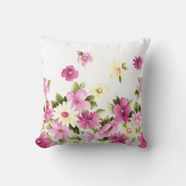 Adorable Colourful Girly Blooming Flowers Throw Pillow (Front)
