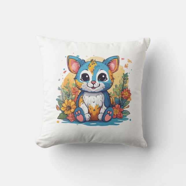 Adorable Colourful Kitten Pillow (Front)