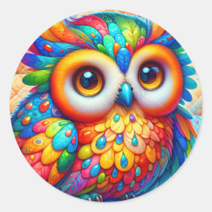 Adorable Colourful Owl Classic Round Sticker