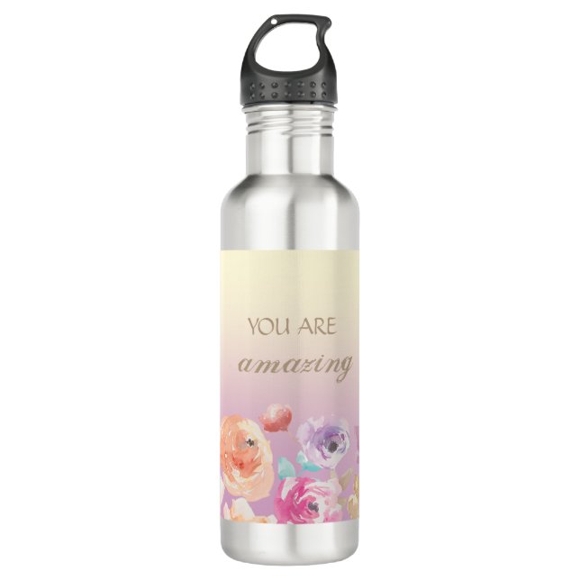 Adorable Colourful Watercolor Flowers 710 Ml Water Bottle (Front)
