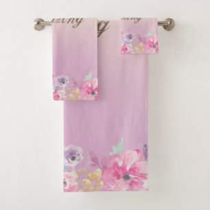 Adorable Colourful Watercolor Flowers Bath Towel Set