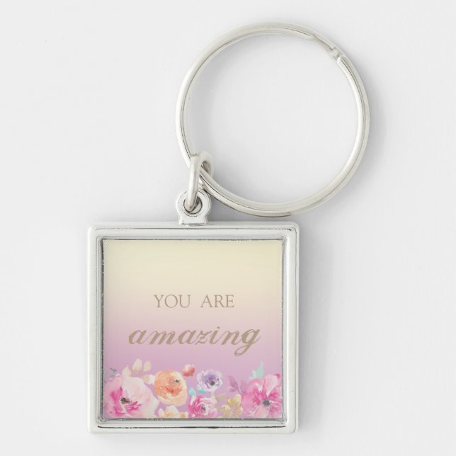Adorable Colourful Watercolor Flowers Keychain (Front)