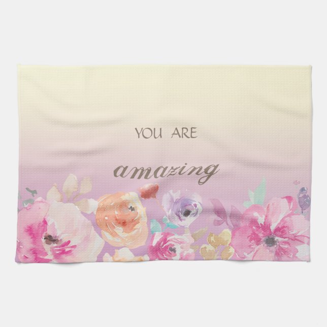 Adorable Colourful Watercolor Flowers Kitchen Towel (Horizontal)
