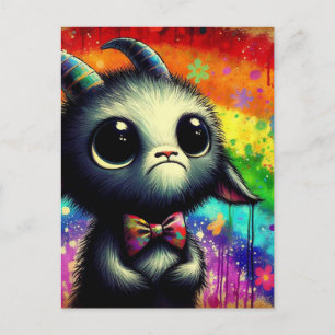Adorable Colourful Watercolor Grumpy Goat Postcard