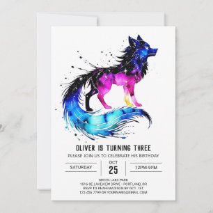 Adorable Colourful Wolf Digital Boy Birthday Invitation