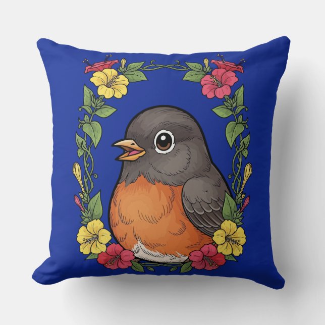 Adorable Connecticut Bird With Mirabilis Throw Pillow (Front)