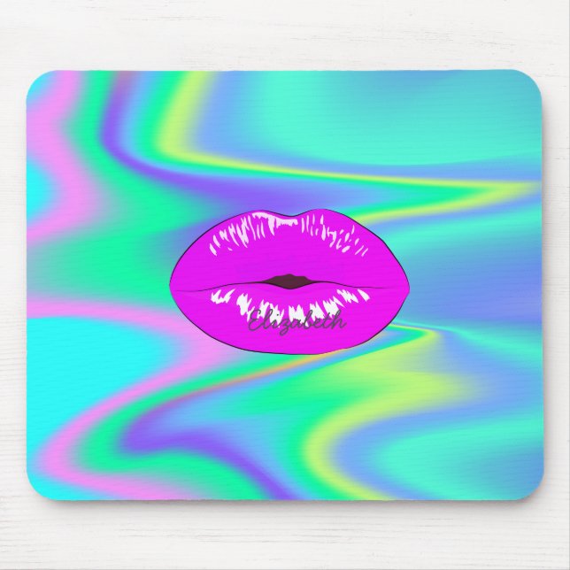 Adorable Cool Lips, Holographic Rainbow Mouse Pad (Front)