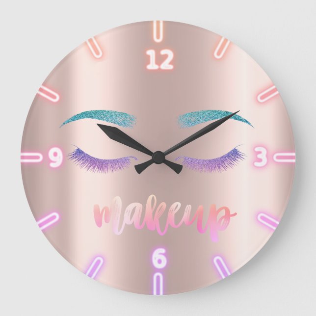 Adorable Cool Trendy Rose Gold Glitter Faux Lahes Large Clock (Front)