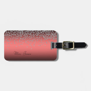 Adorable Coral Red Shiny Foil  Confetty Or Diamond Luggage Tag