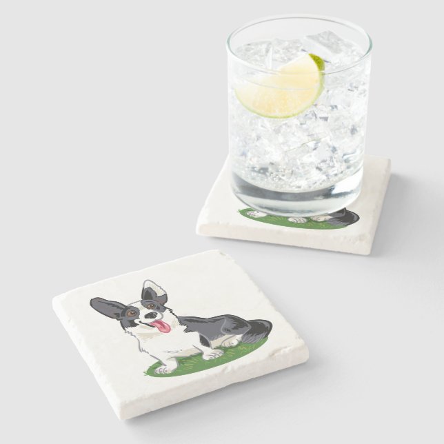 Adorable Corgi Cardigan Stone Coaster (Side)
