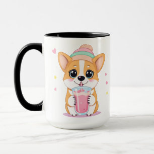 Adorable Corgi Enjoying a Smoothie Mug