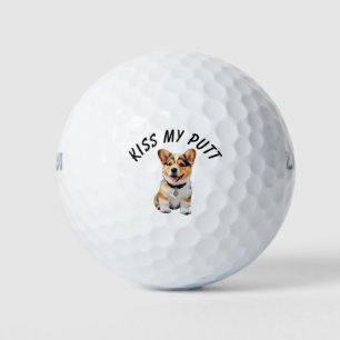 Adorable Corgi Puppy Cheeky Humor 'Kiss My Putt'  Golf Balls