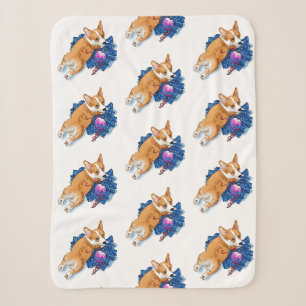 Adorable Corgi puppy Christmas Sherpa Blanket