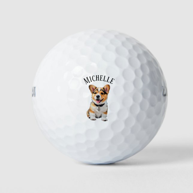 Adorable Corgi Puppy Name Personalization Fun Gift Golf Balls (Front)