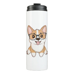 Adorable Corgi Puppy With Glasses Thermal Tumbler