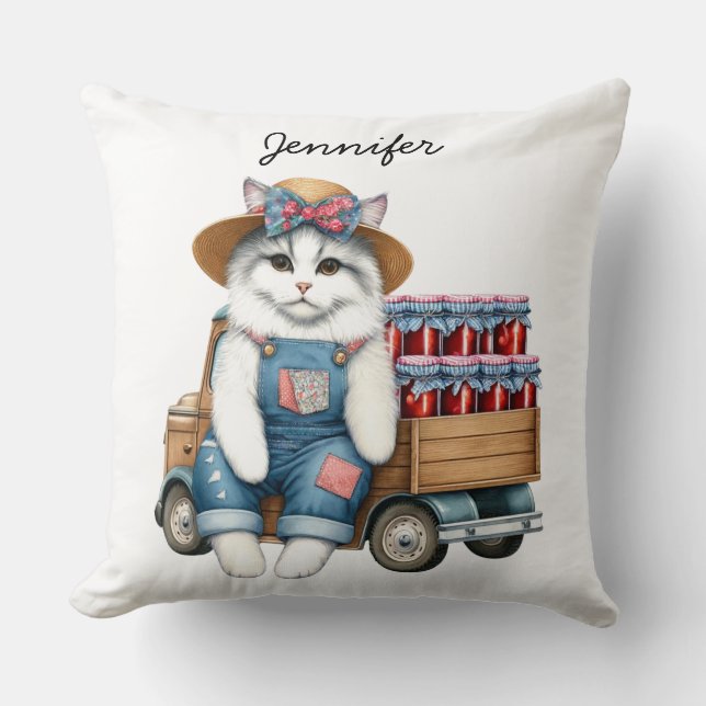 Adorable Country Cat Throw Pillow (Front)