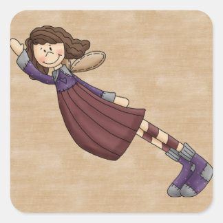 Adorable Country Folk Art Rag Angel Doll Square Sticker