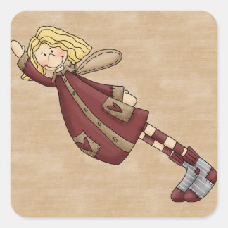 Adorable Country Folk Art Rag Angel Doll Square Sticker