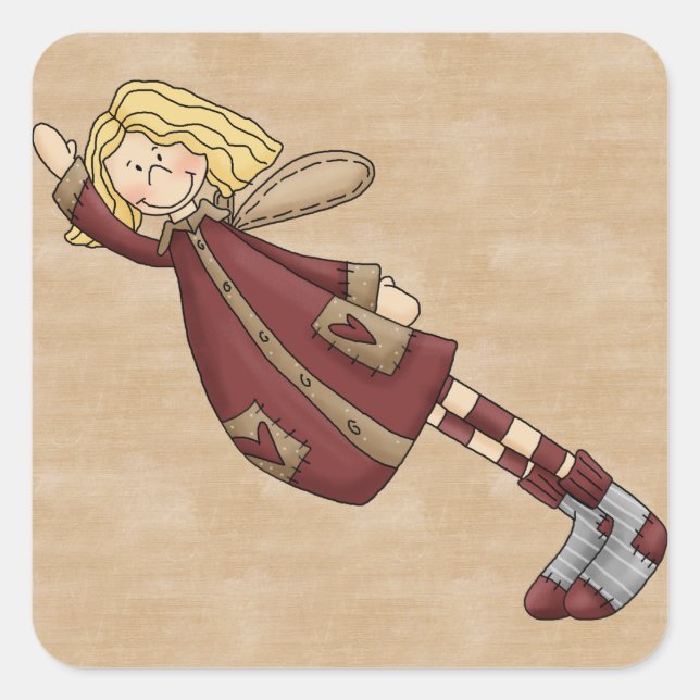 Adorable Country Folk Art Rag Angel Doll Square Sticker (Front)